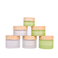 Bamboo lid face cream jar glass cosmetic jar container for packaging